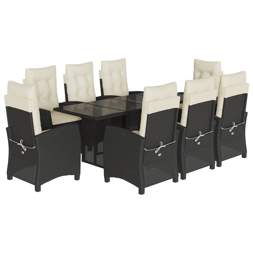 Tuinset poly rattan 9 Zwart en crème Met voetensteun