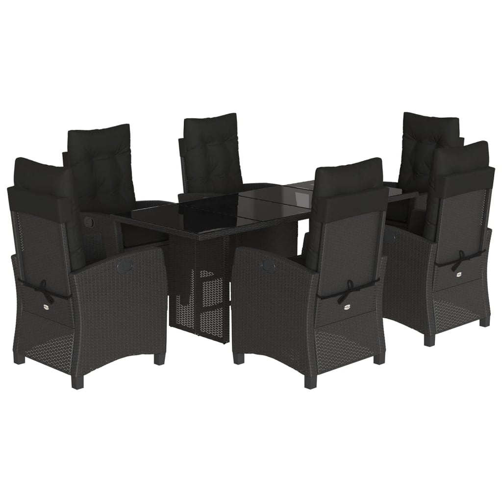 Tuinset met kussens poly rattan 7 Zwart Zonder voetensteun