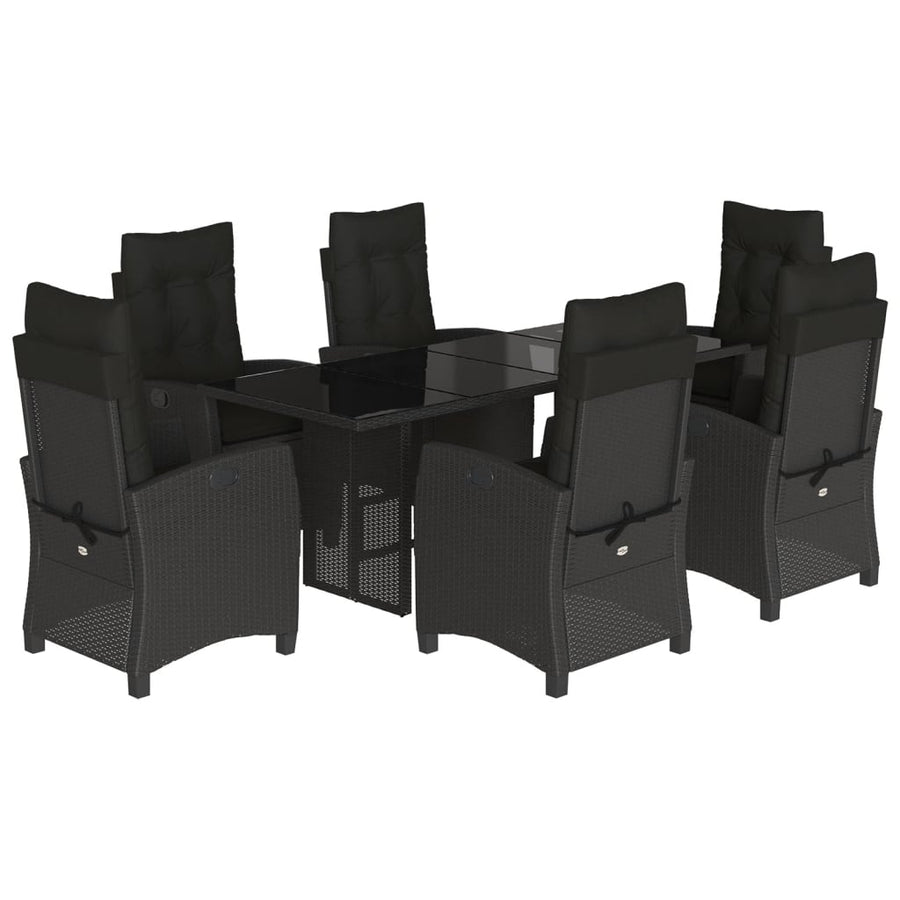 Tuinset met kussens poly rattan 7 Zwart Zonder voetensteun
