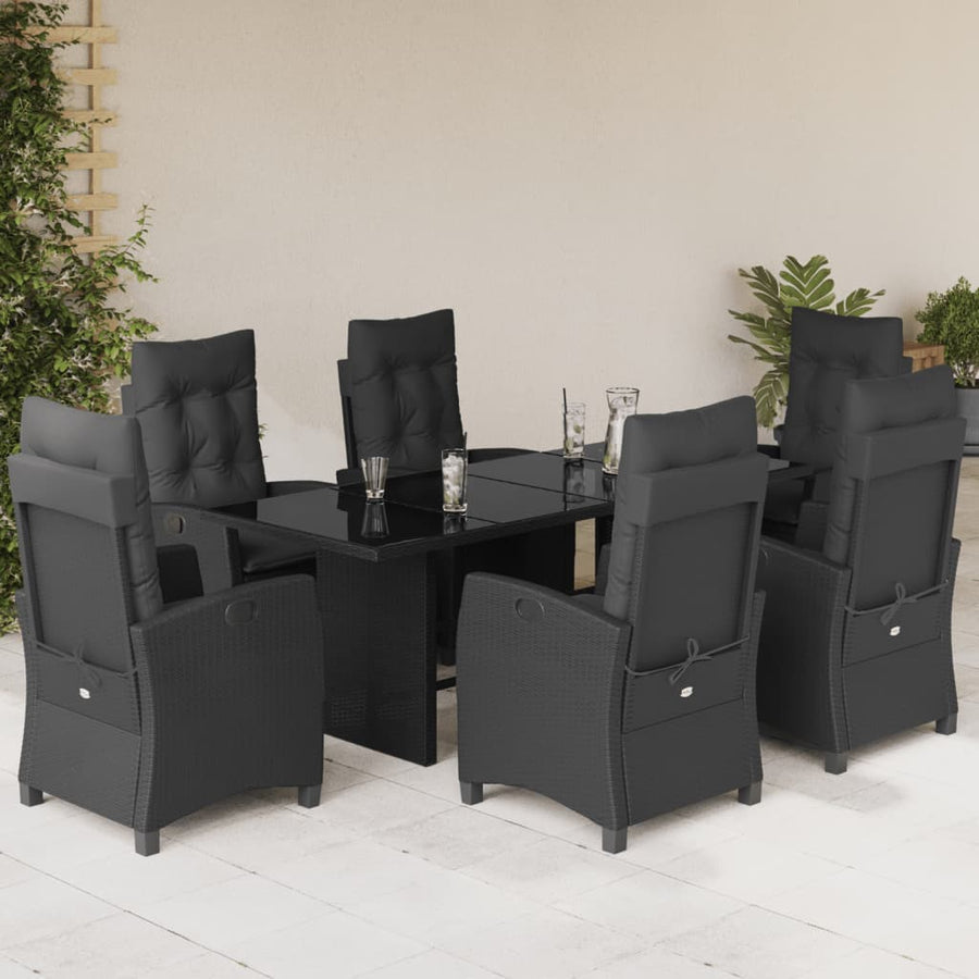 Tuinset met kussens poly rattan 7 Zwart Zonder voetensteun