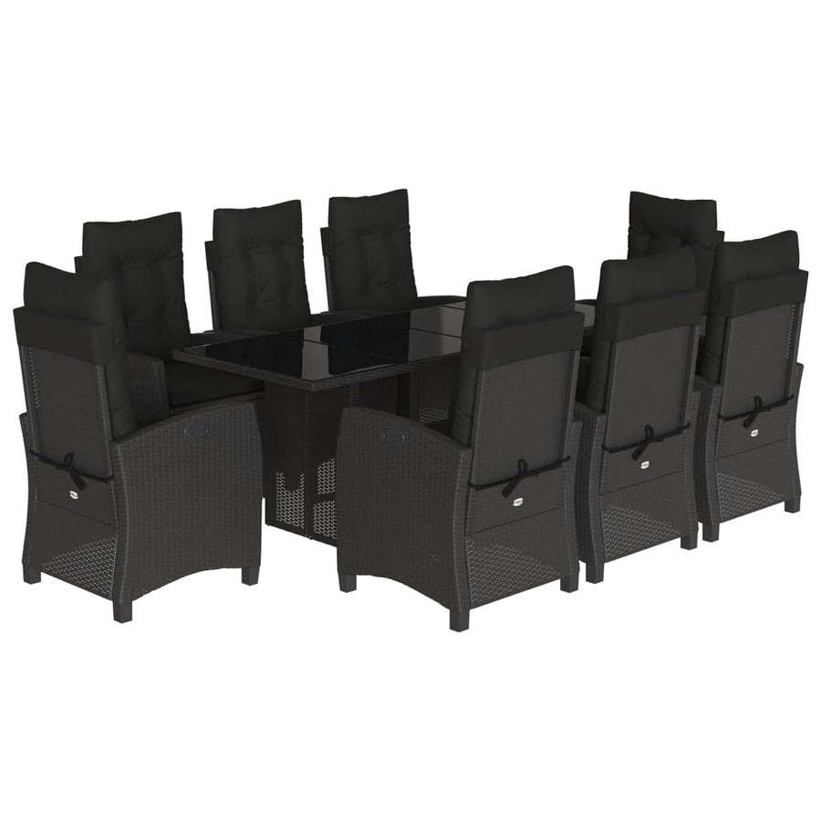 -Delige Tuinset Poly Rattan Zwart Met voetensteun 9
