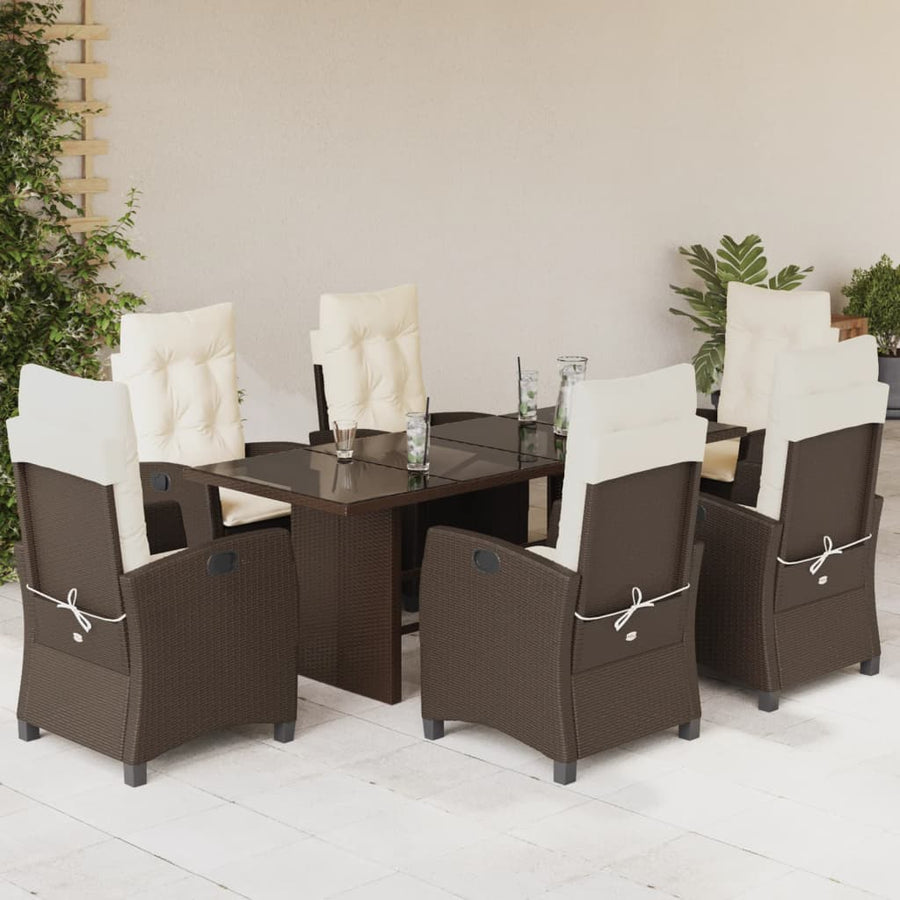 Tuinset met kussens poly rattan 7 Bruin en crème Zonder voetensteun