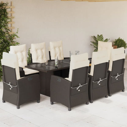 -Delige Tuinset Met Kussens Poly Rattan Bruin en crème Zonder voetensteun 9