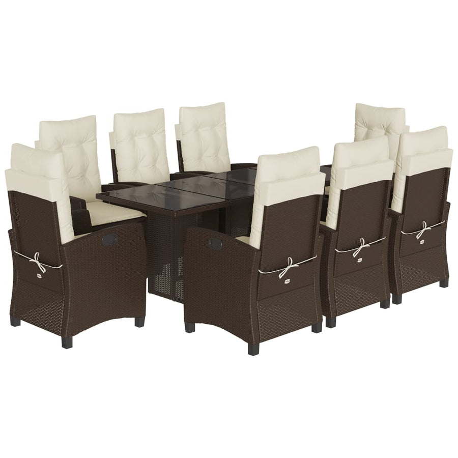 Tuinset met kussens poly rattan 9 Bruin en crème Met voetensteun