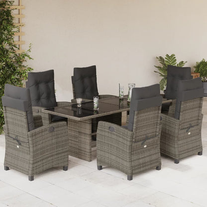 Tuinset met kussens poly rattan 7 Grijs Zonder voetensteun