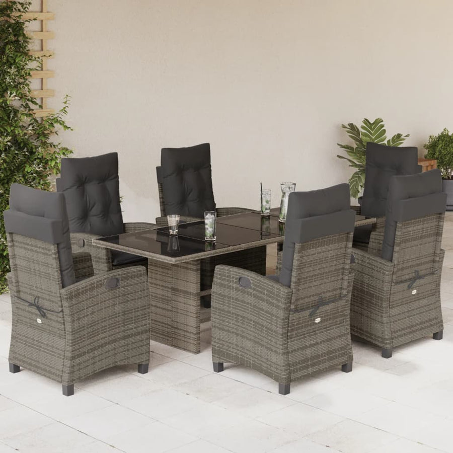 Tuinset met kussens poly rattan 7 Grijs Zonder voetensteun