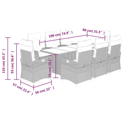 Tuinset met kussens poly rattan 9 Grijs Zonder voetensteun