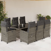 Tuinset 9-delig poly rattan grijs met kussens