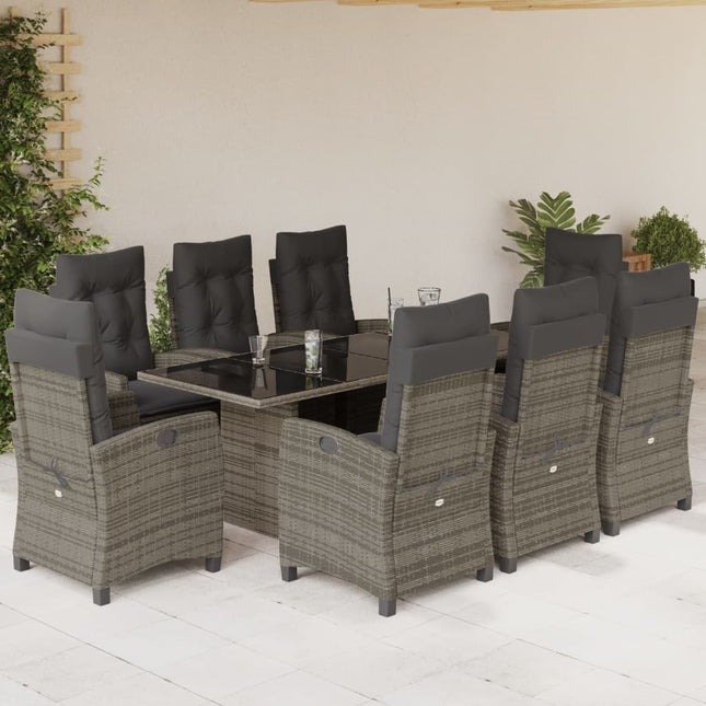 Tuinset met kussens poly rattan 9 Grijs Zonder voetensteun