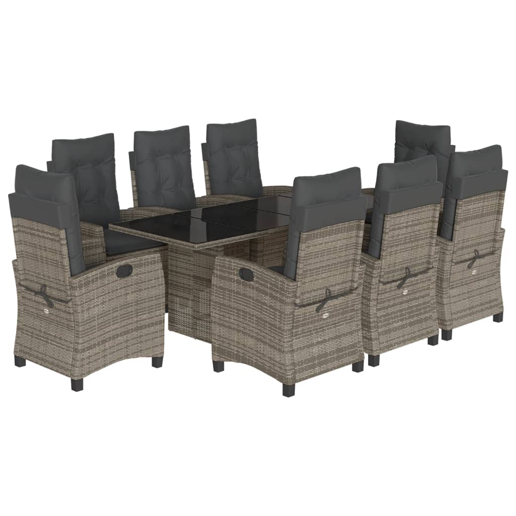 -Delige Tuinset Met Kussens Poly Rattan Grijs Met voetensteun 9