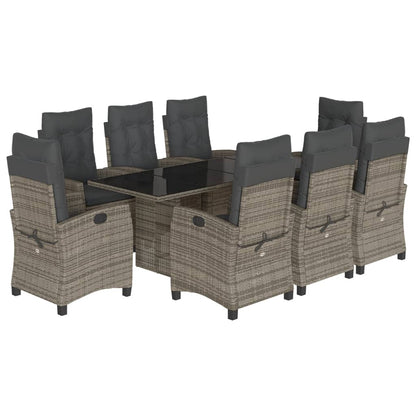 -Delige Tuinset Met Kussens Poly Rattan Grijs Met voetensteun 9