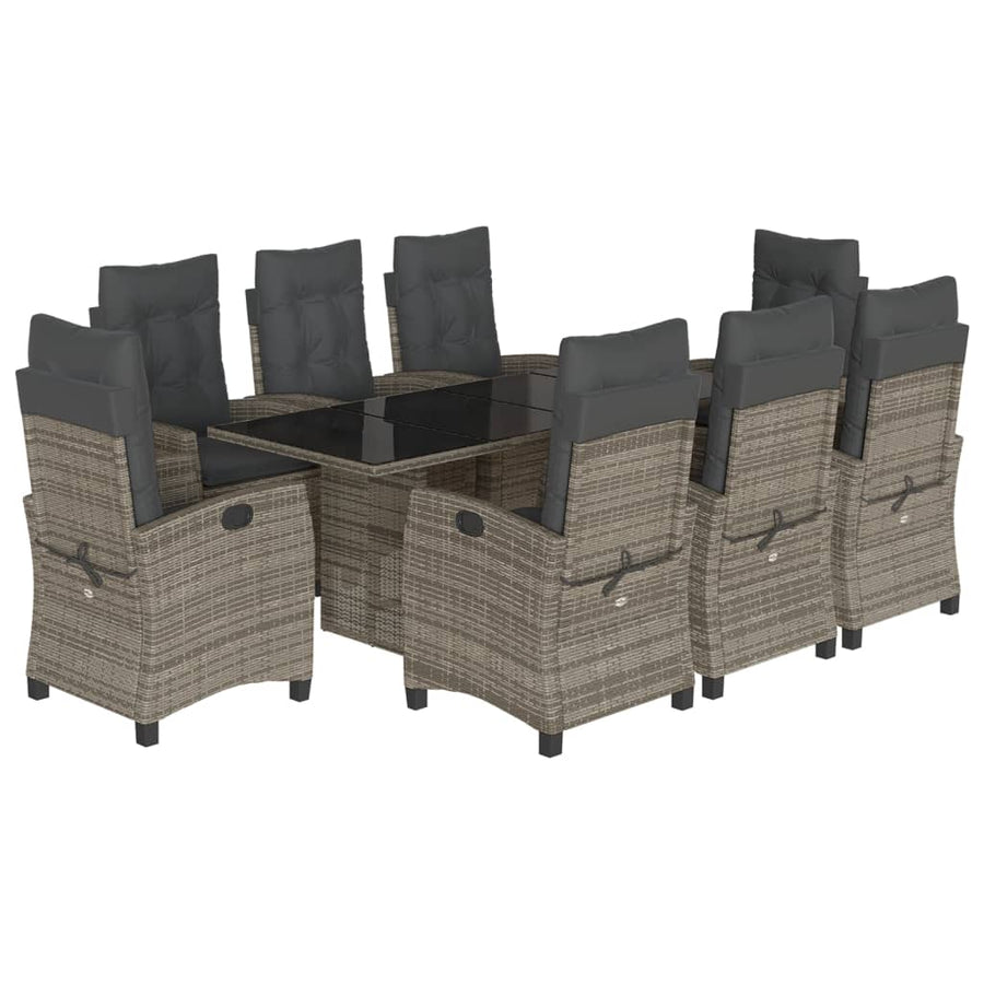 -Delige Tuinset Met Kussens Poly Rattan Grijs Met voetensteun 9