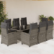 Tuinset 9-delig poly rattan grijs met kussens