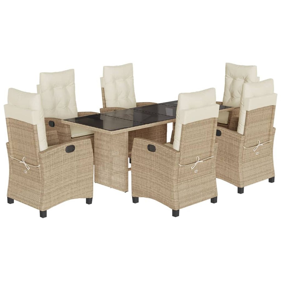 Tuinset met kussens poly rattan beige 7 beige and cream Zonder voetensteun