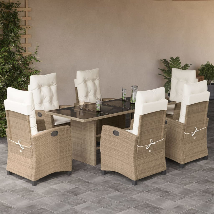 Tuinset met kussens poly rattan beige 7 beige and cream Zonder voetensteun