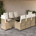 9-delige Tuinset met kussens poly rattan beige