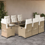 Tuinset 9-delig poly rattan beige met kussens