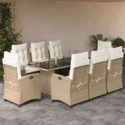 Tuinset 9-delig poly rattan beige met kussens