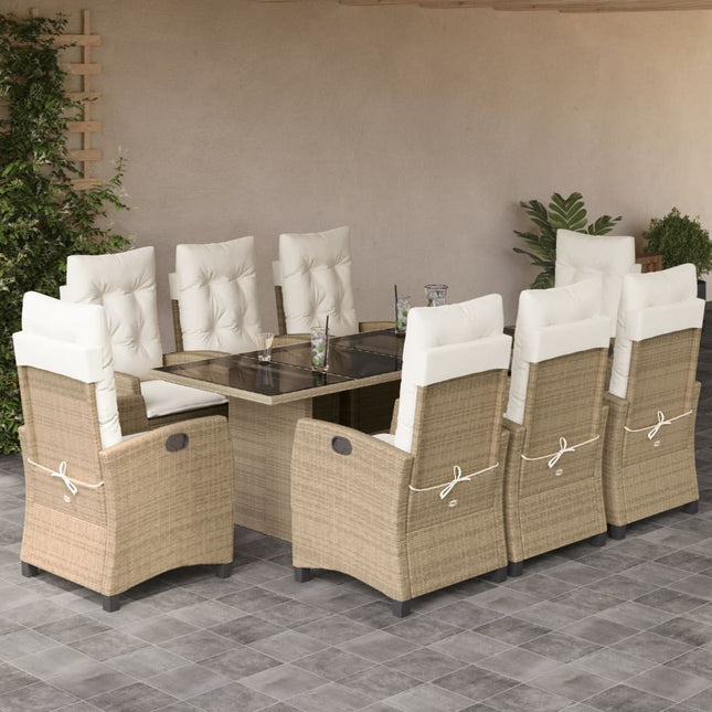 9-delige Tuinset met kussens poly rattan beige