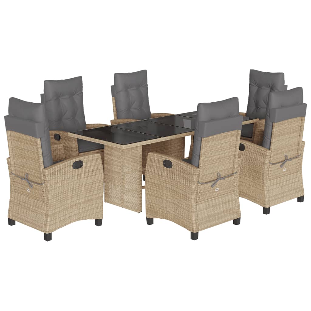 Tuinset met kussens poly rattan 7 Gemengd beige Zonder voetensteun