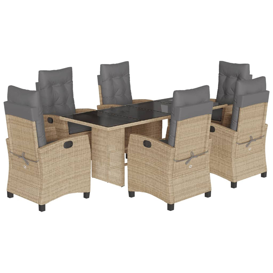 Tuinset met kussens poly rattan 7 Gemengd beige Zonder voetensteun
