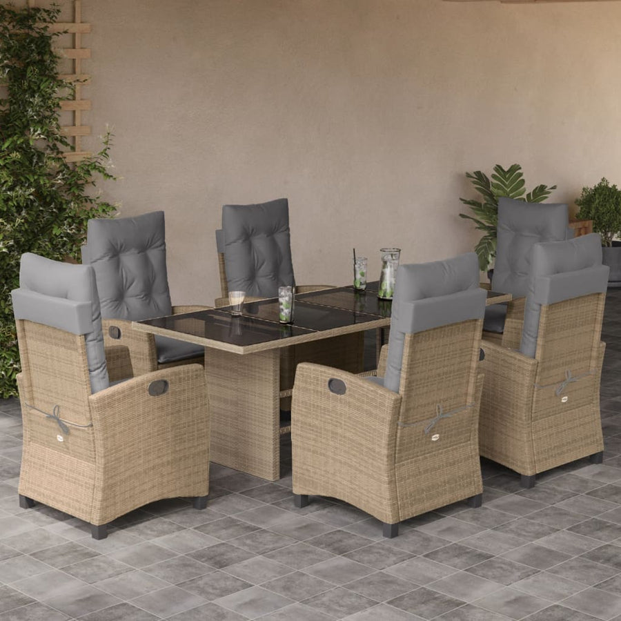 Tuinset met kussens poly rattan 7 Gemengd beige Zonder voetensteun