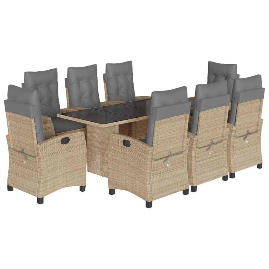Tuinset met kussens poly rattan 9 Gemengd beige Zonder voetensteun