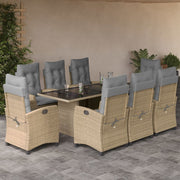 Tuinset 9-delig poly rattan gemengd beige met kussens