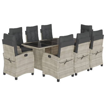 Tuinset met kussens poly rattan 9 Lichtgrijs Zonder voetensteun