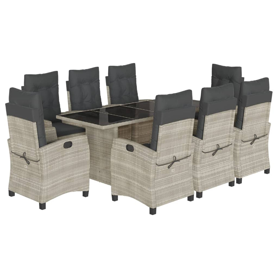Tuinset met kussens poly rattan 9 Lichtgrijs Zonder voetensteun