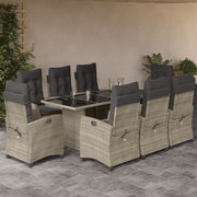 Tuinset 9-delig poly rattan lichtgrijs