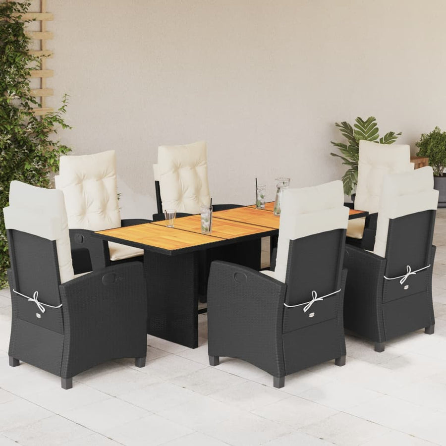 Tuinset met kussens poly rattan 7 Zwart en crème Zonder voetensteun