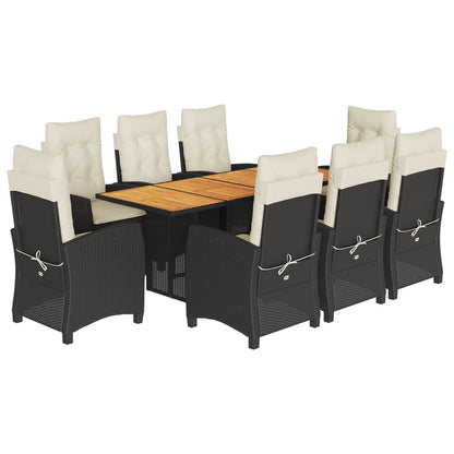 Tuinset poly rattan 9 Zwart en crème Zonder voetensteun