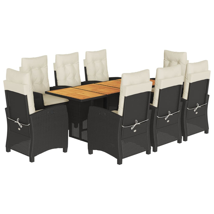 Tuinset poly rattan 9 Zwart en crème Zonder voetensteun
