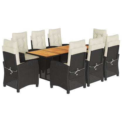 Tuinset poly rattan 9 Zwart en crème Met voetensteun