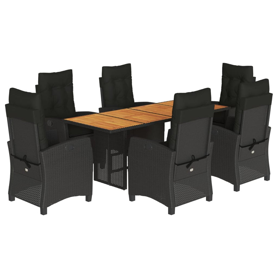 Tuinset met kussens poly rattan 7 Zwart Zonder voetensteun