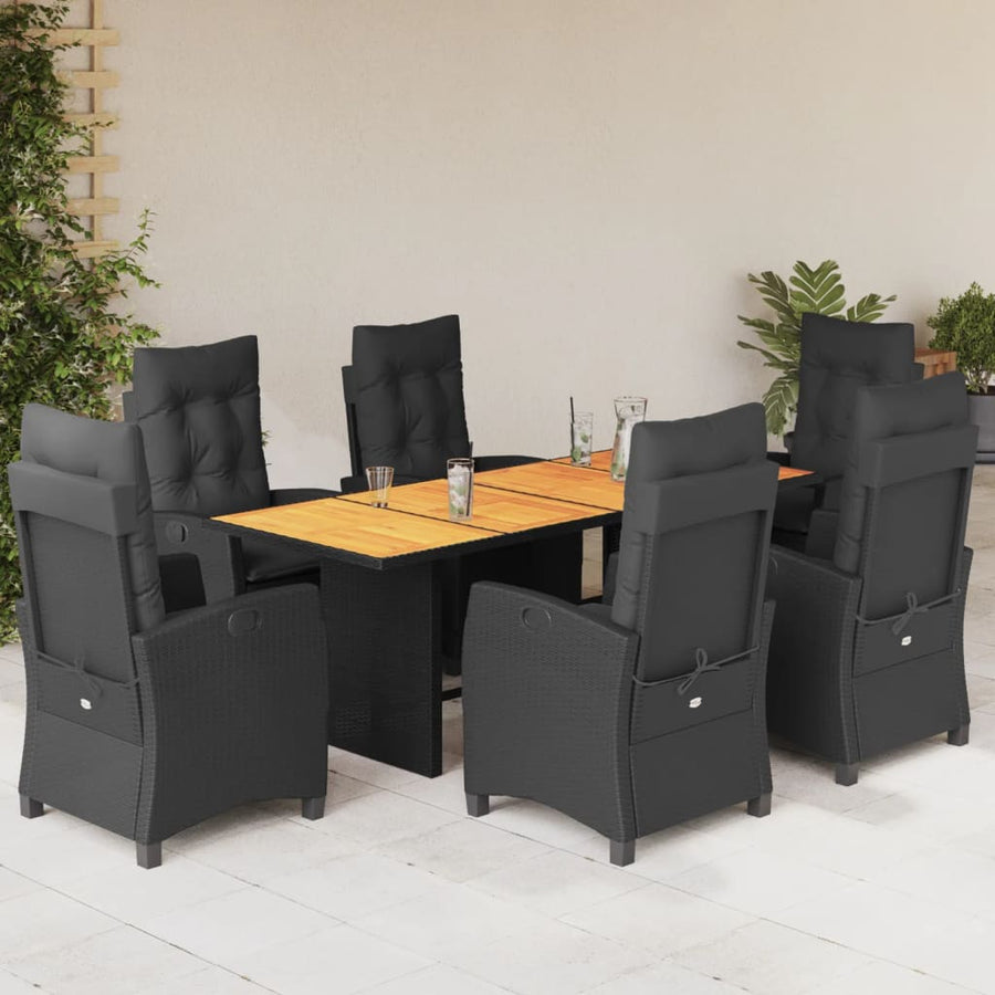 Tuinset met kussens poly rattan 7 Zwart Zonder voetensteun