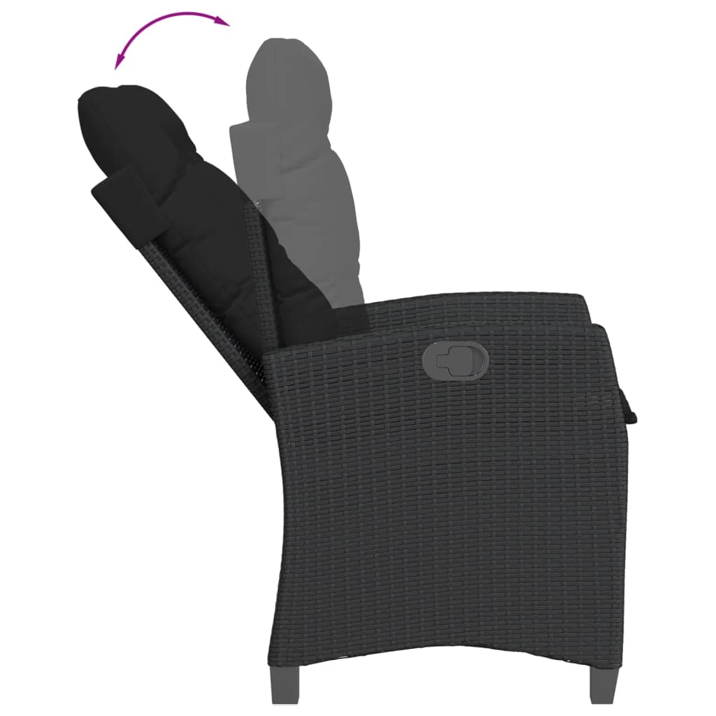 -Delige Tuinset Poly Rattan Zwart Met voetensteun 9