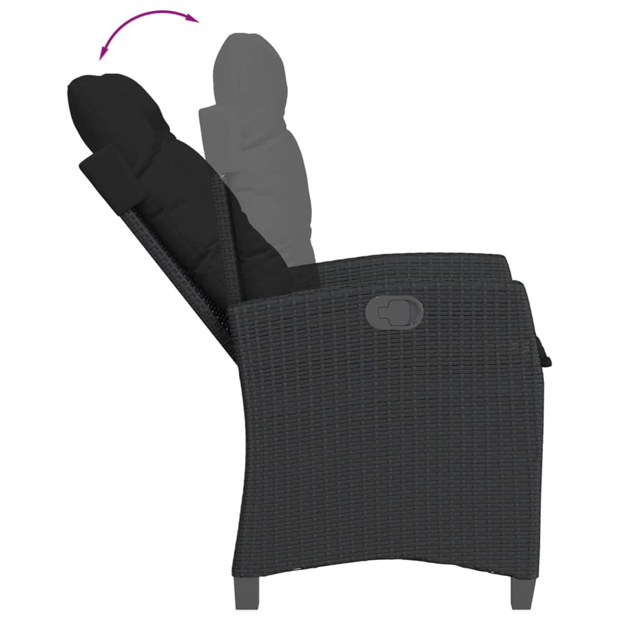 -Delige Tuinset Poly Rattan Zwart Met voetensteun 9