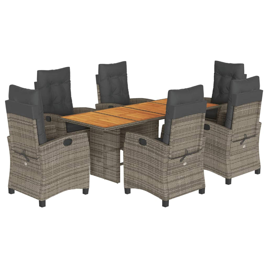 Tuinset met kussens poly rattan 7 Grijs Zonder voetensteun