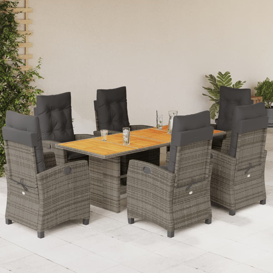Tuinset met kussens poly rattan 7 Grijs Zonder voetensteun