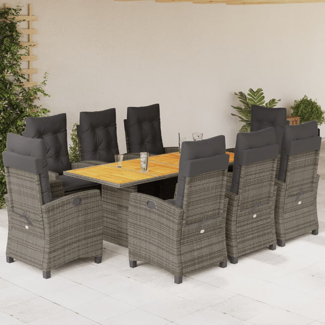 Tuinset met kussens poly rattan 9 Grijs Zonder voetensteun