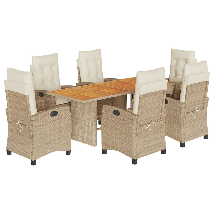 7-Delige Tuinset Met Kussens Poly Rattan 6 beige en crèmekleurig
