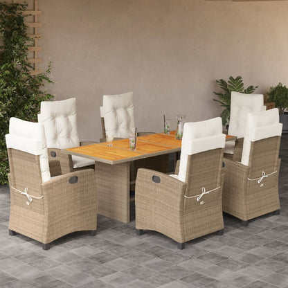 7-Delige Tuinset Met Kussens Poly Rattan 6 beige en crèmekleurig