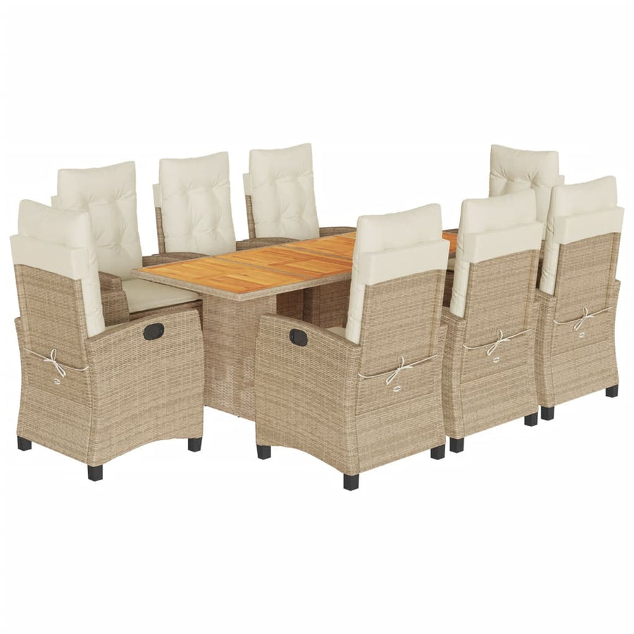 9-Delige Tuinset Met Kussens Poly Rattan 8 beige en crèmekleurig