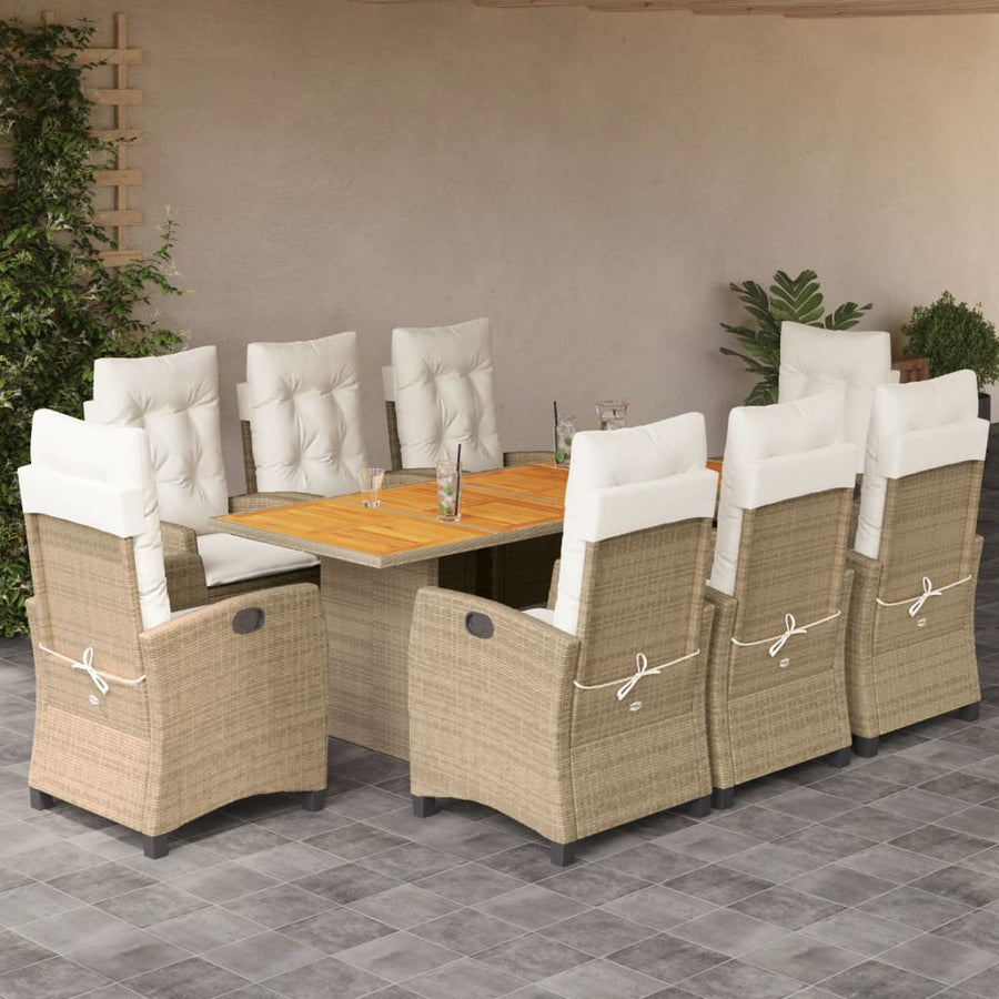 9-Delige Tuinset Met Kussens Poly Rattan 8 beige en crèmekleurig