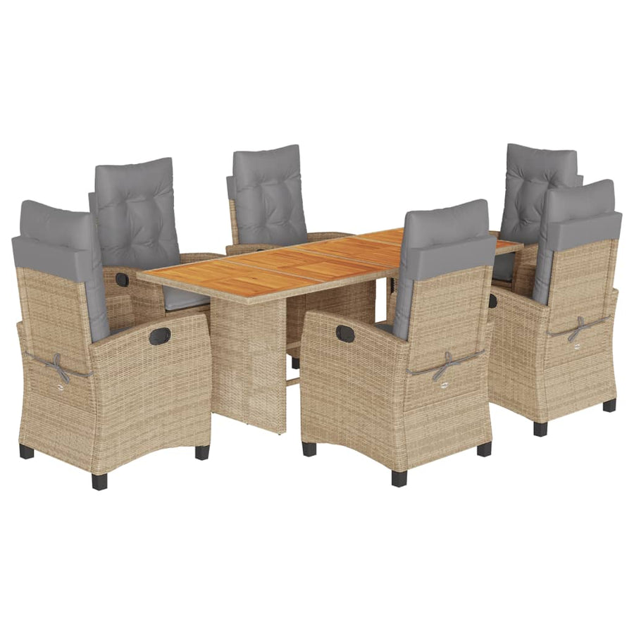 7-Delige Tuinset Met Kussens Poly Rattan 6 Gemengd beige