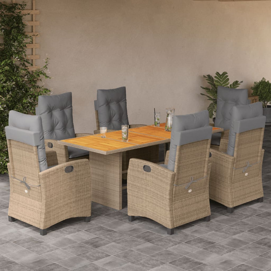 7-Delige Tuinset Met Kussens Poly Rattan 6 Gemengd beige