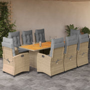 Tuinset 9-delig poly rattan gemengd beige