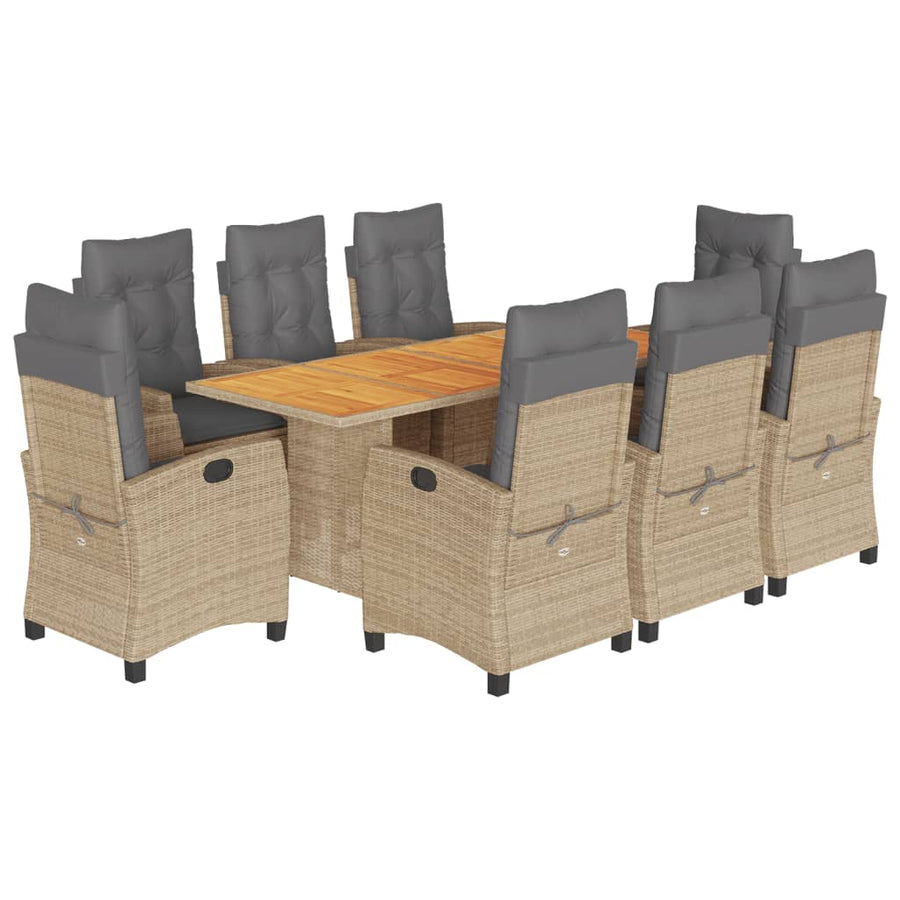 9-Delige Tuinset Met Kussens Poly Rattan Gemengd Beige